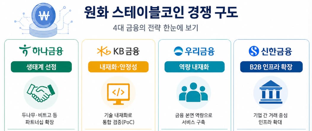 4대 금융, 원화 스테이블코인 전략 분화